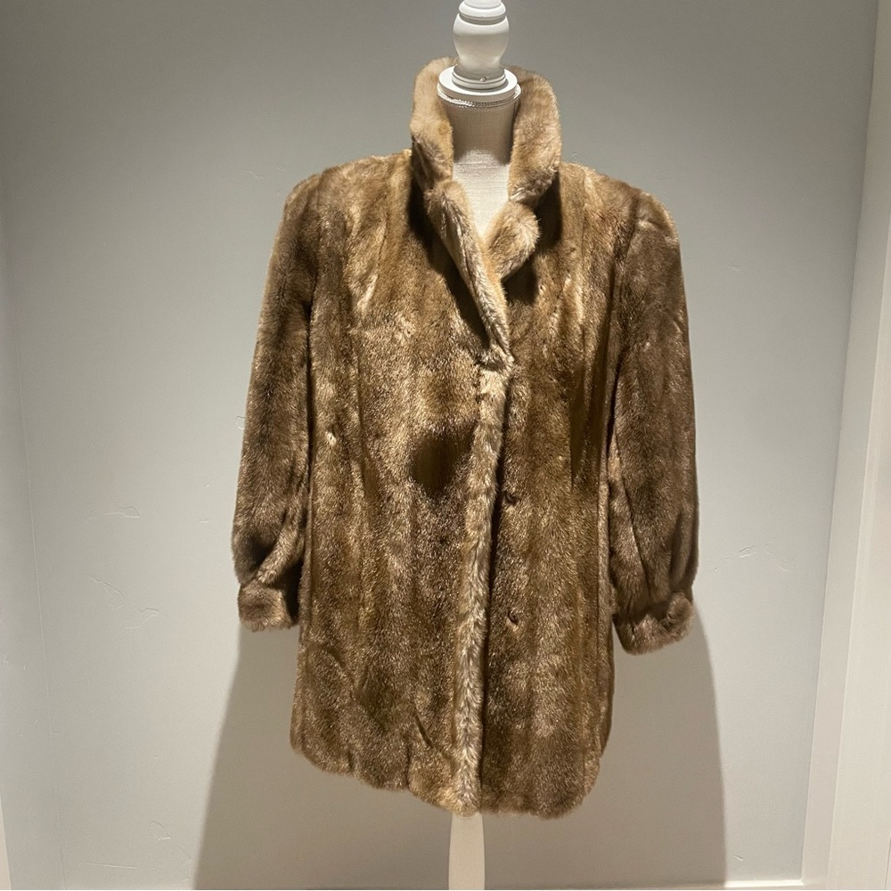 Vintage Dubrowsky & Perlbinder Brown Faux Fur Coat. Made in USA